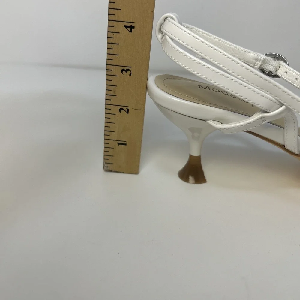 Modatope Women's Strappy Heeled Sandals White Patent Square Toe Size 9 NIB